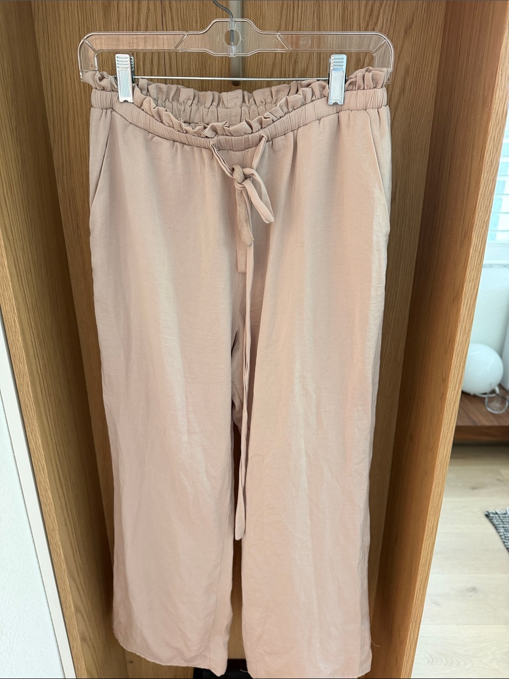 Relaxed Silky Wide-Leg Pants in Light Blush